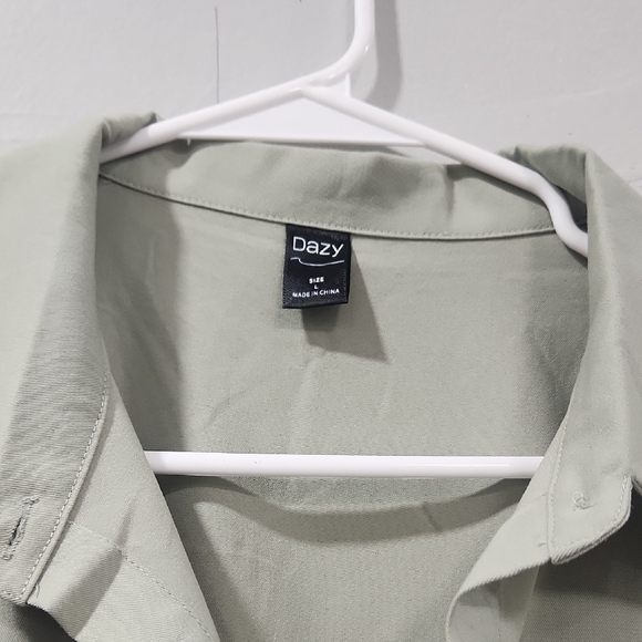 Sage Green Button-Up Shirt Dress - Picture 2 of 4